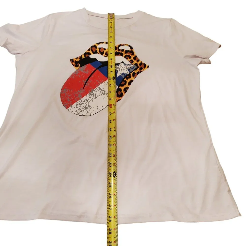 Texas Distressed Tongue Cheetah Leopard Lips Crew‎ Neck Tee 2XL NWOT